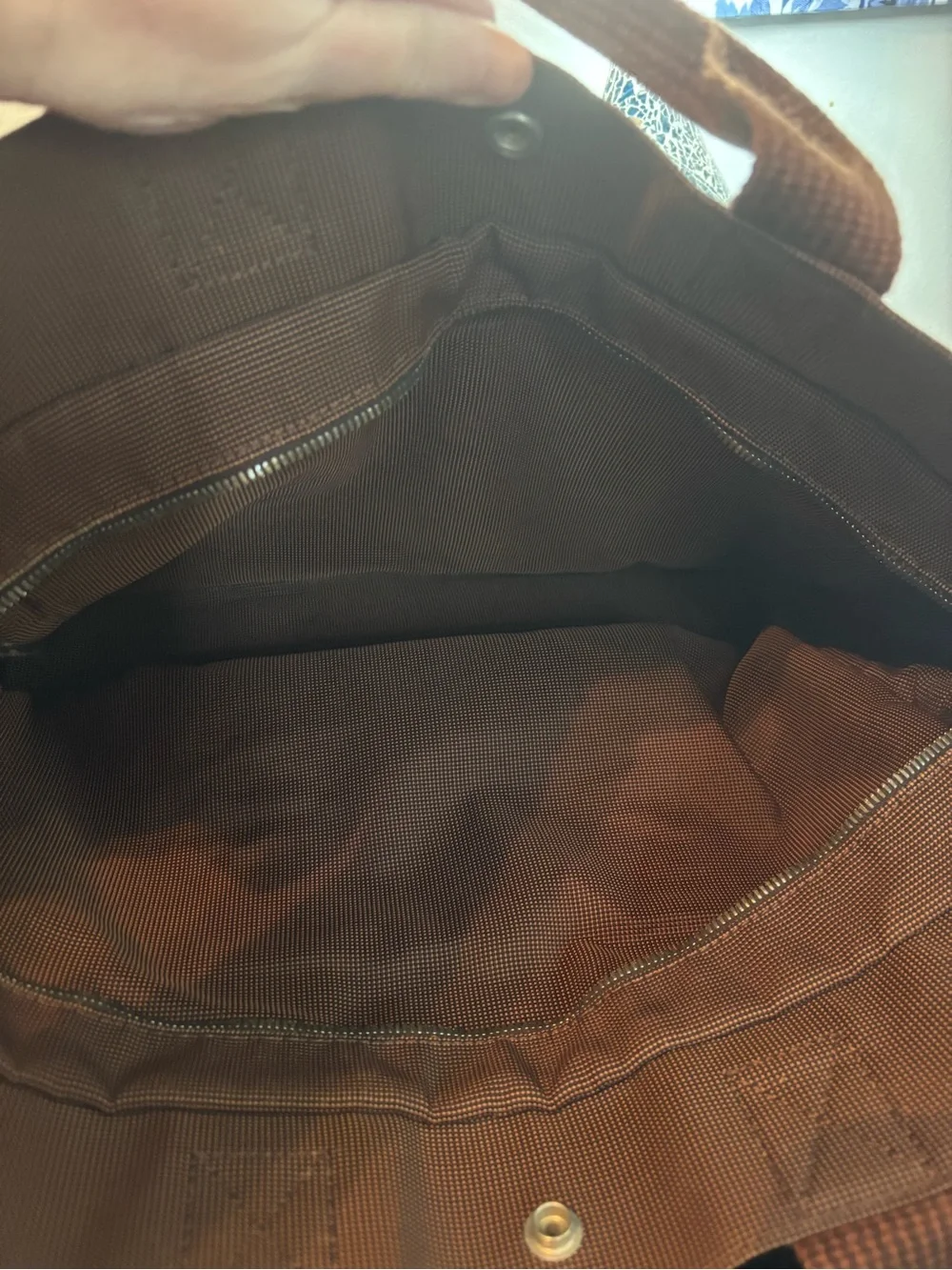 Rare Authentic Hermès Herline MM Zippered Canvas Tote Bag - Brown/Brick Red